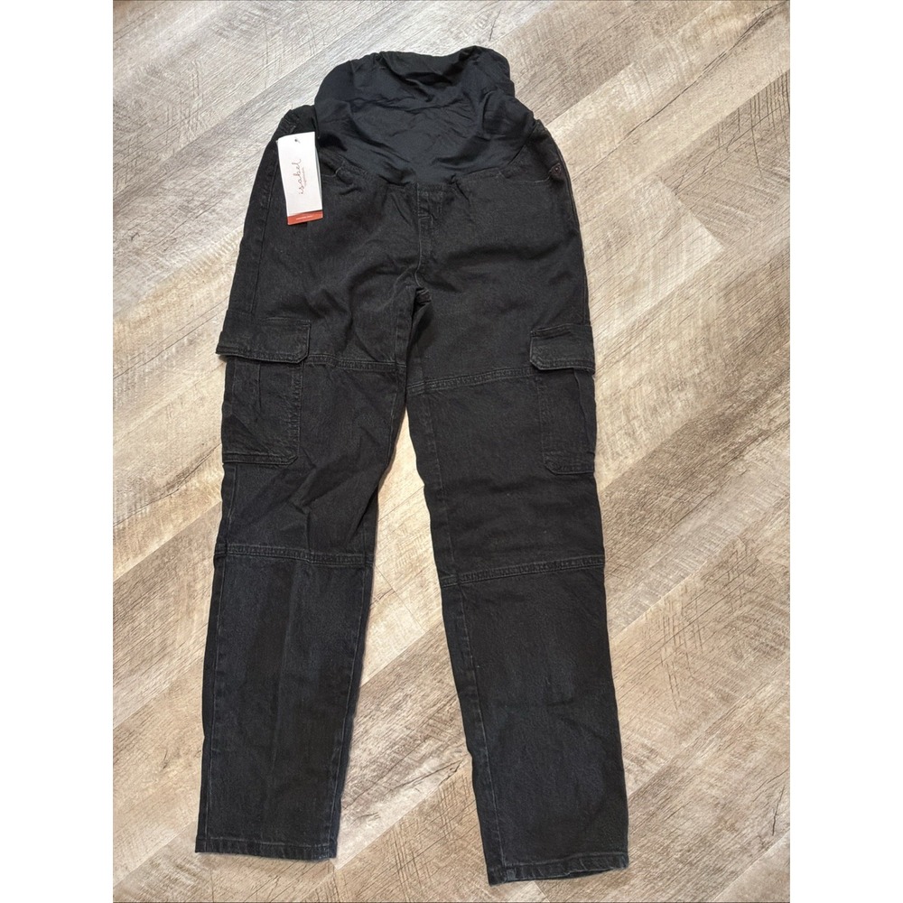 Isabel Maternity Jeans Size 4 Black Over The Belly 90s Straight Cargo